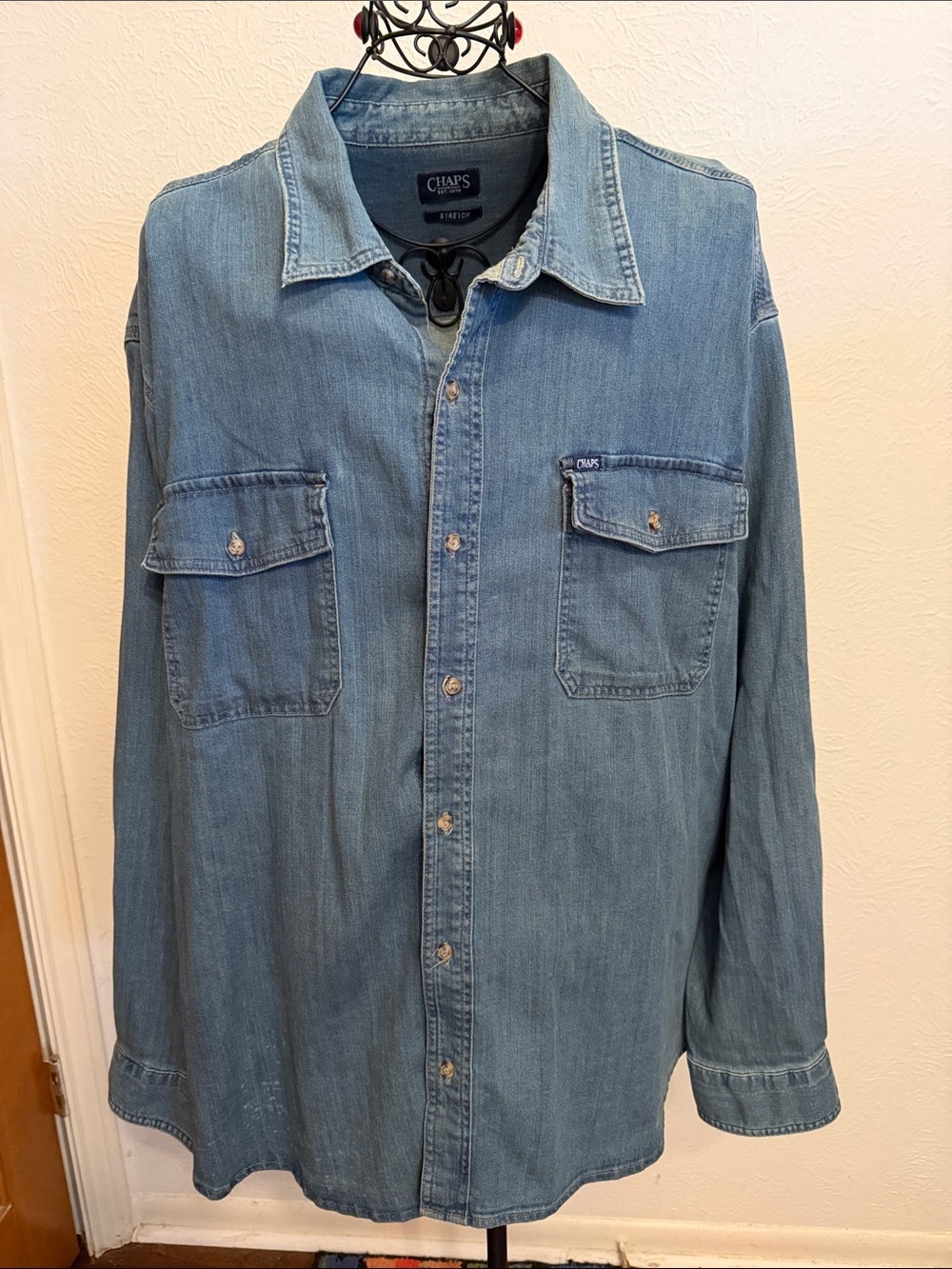 🪎🪎🪎BOGOHO🪎🪎🪎Chaps Light Blue Denim Button-Front Shirt-4XL